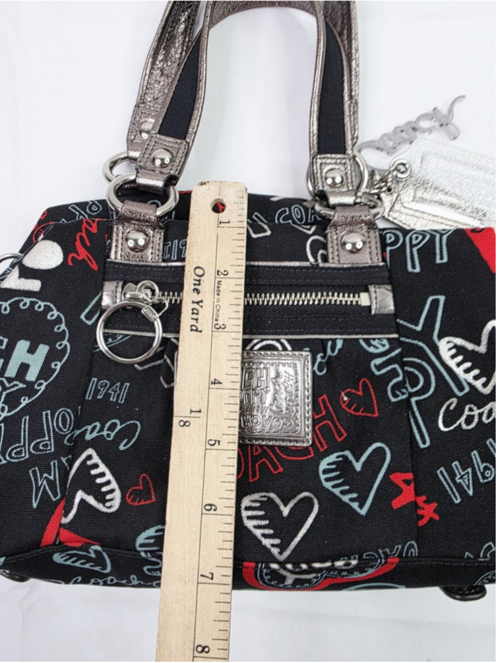 Y2K Coach Poppy Graffiti Handbag Doodles Black/Red Hearts - Picture 4 of 6